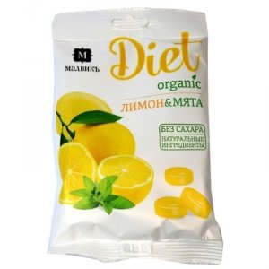 Леденцы МАЛВИКЪ Diet без сахара Лимон Мята 50 гр. 